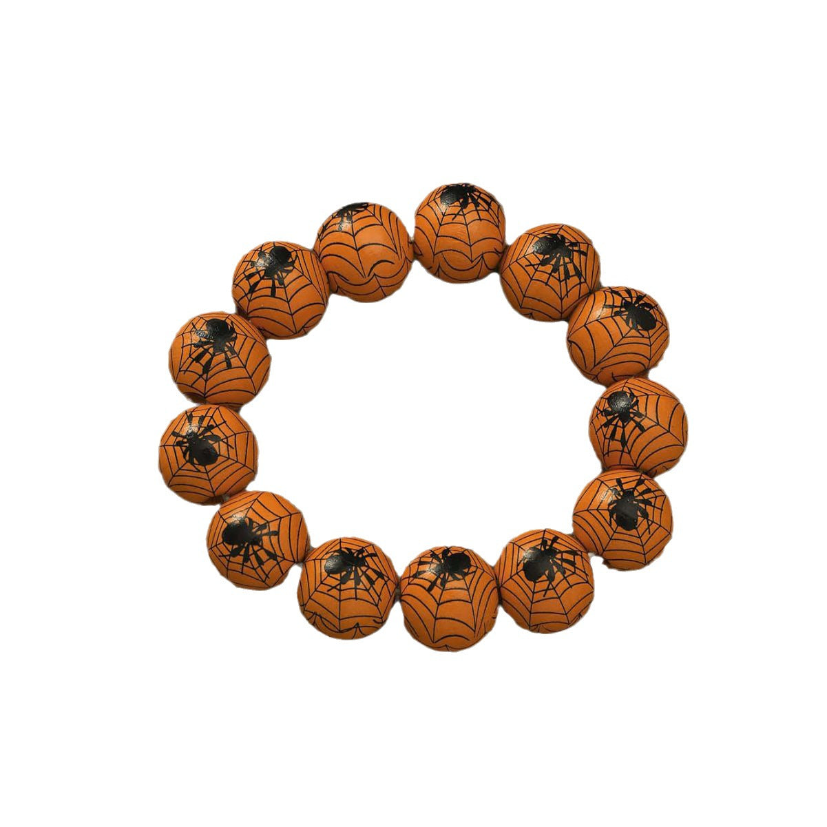 Wholesale Halloween Wooden Beads Pumpkin Spider Print Bracelet