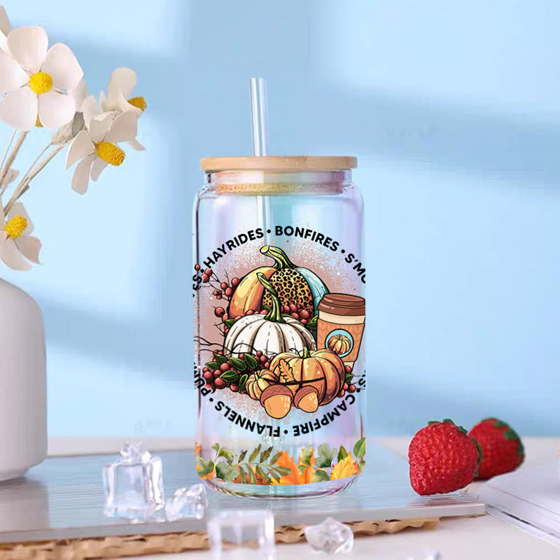 Wholesale  Pumpkin Flower Series 16oz Cup UV DTF Wraps