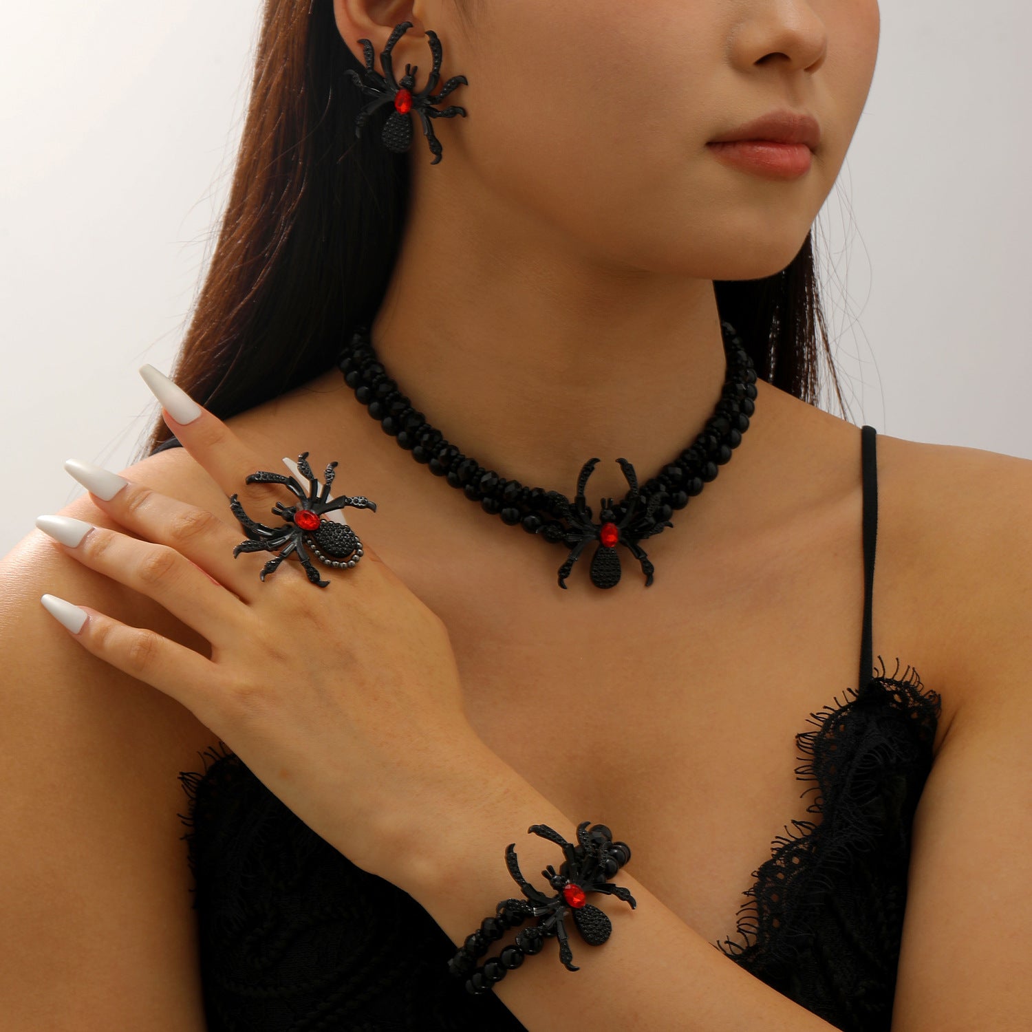 Wholesale Gothic  Jewelry Set Dark Punk  Necklace Bracelet Ring Handmade Zinc Alloy Men Women Trendy Fashion Accessory