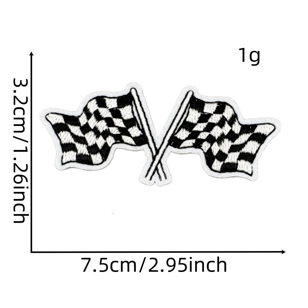Wholesale Black and White Racing Flag Series Embroidery DIY Patches