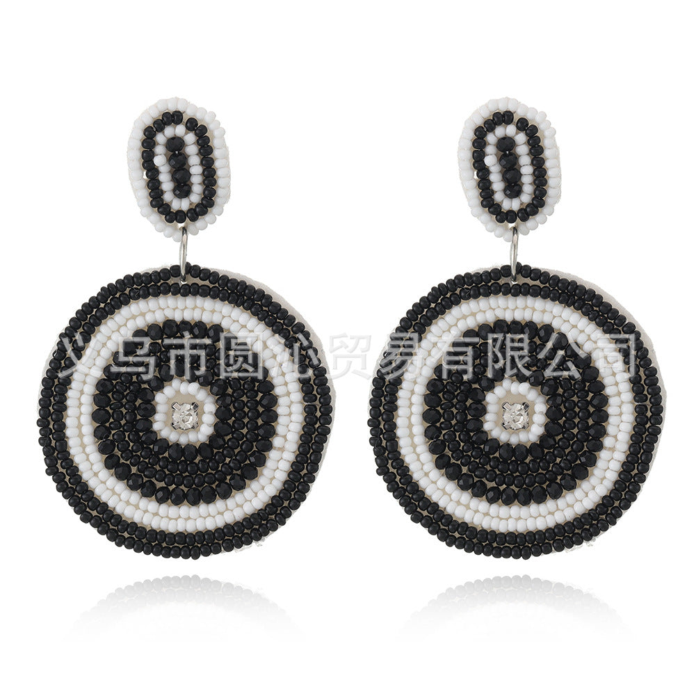 Wholesale Ethnic Style Geometric Disc Fabric Rice Bead Earrings