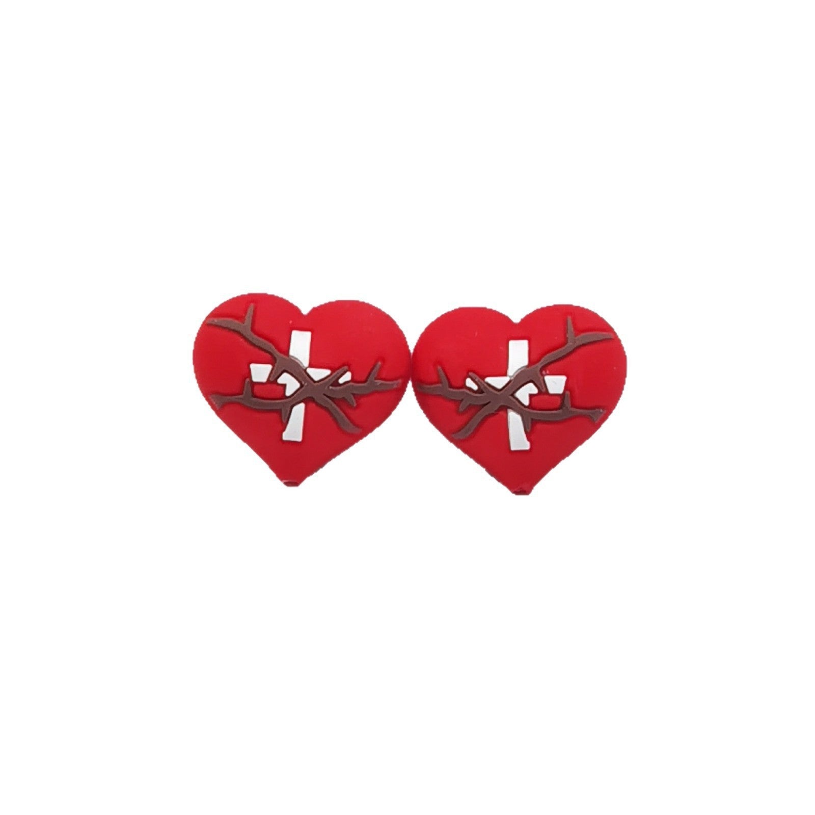 Wholesale 10pcs Valentine' s Day 3D Heart Beads with Through Holes Focal Beads