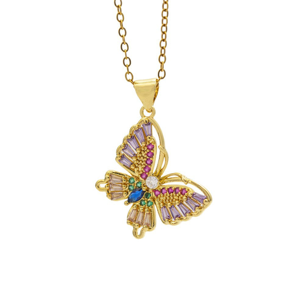 Wholesale Butterfly inlaid zirconia titanium steel necklace