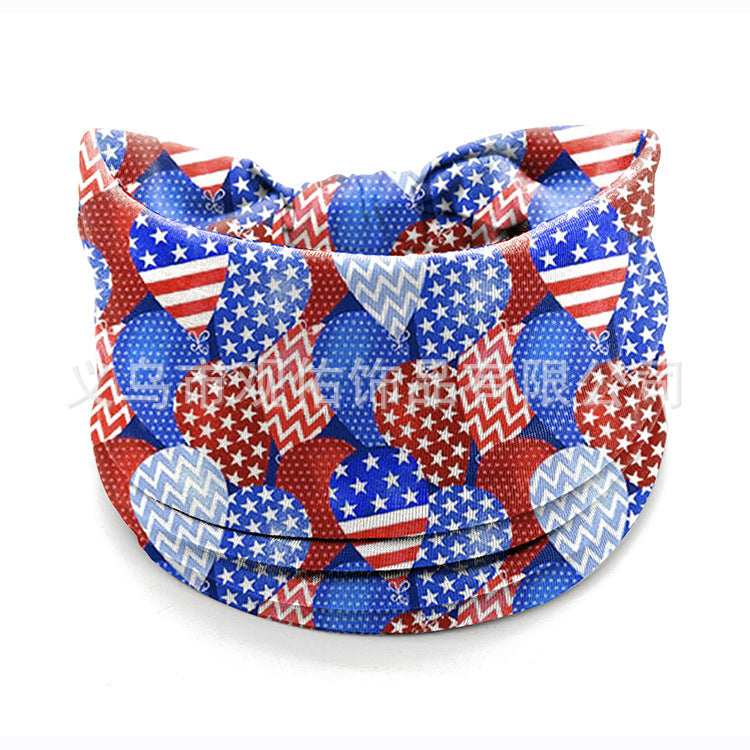 Wholesale Independence Day Women's Knotted Wide Headband Fashion Sports Sweat-Absorbent Elastic Hair Accessories