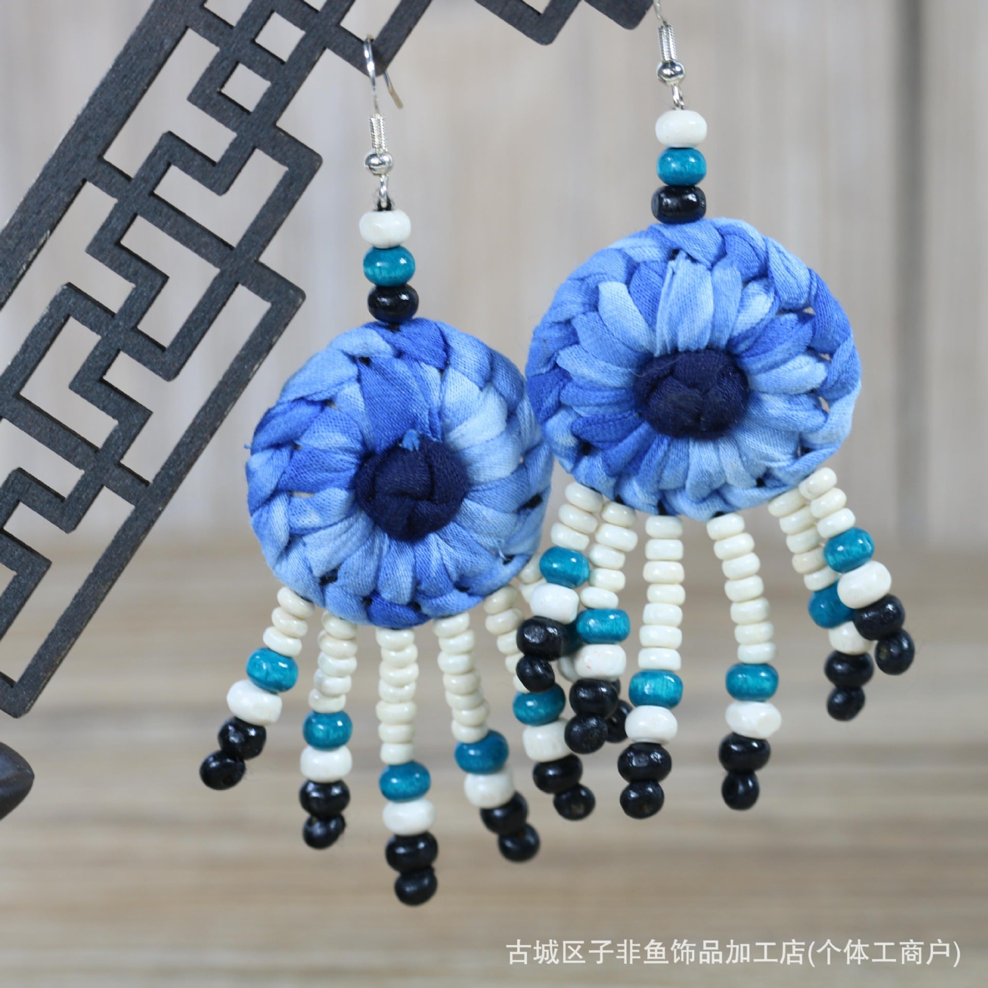 Wholesale Ethnic Style Tie-Dye Style Blue-Dyed Fabric Handmade Earrings