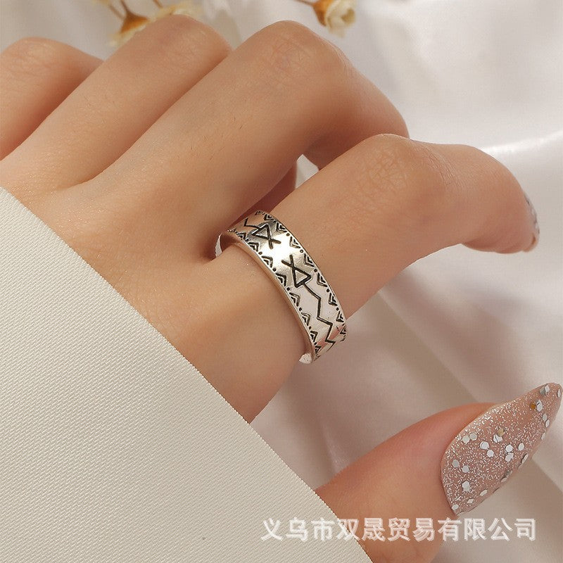 Wholesale Simple Antique Silver Wide-rimmed Letters Vintage Open Ring