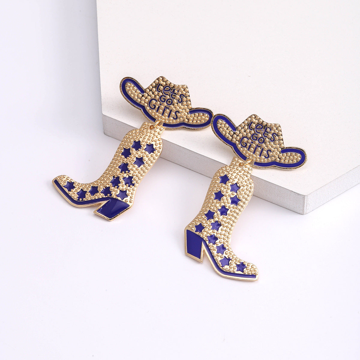 Wholesale Western Style Cowboy Hats Cowboy Boots Alloy Rice Beads Earrings