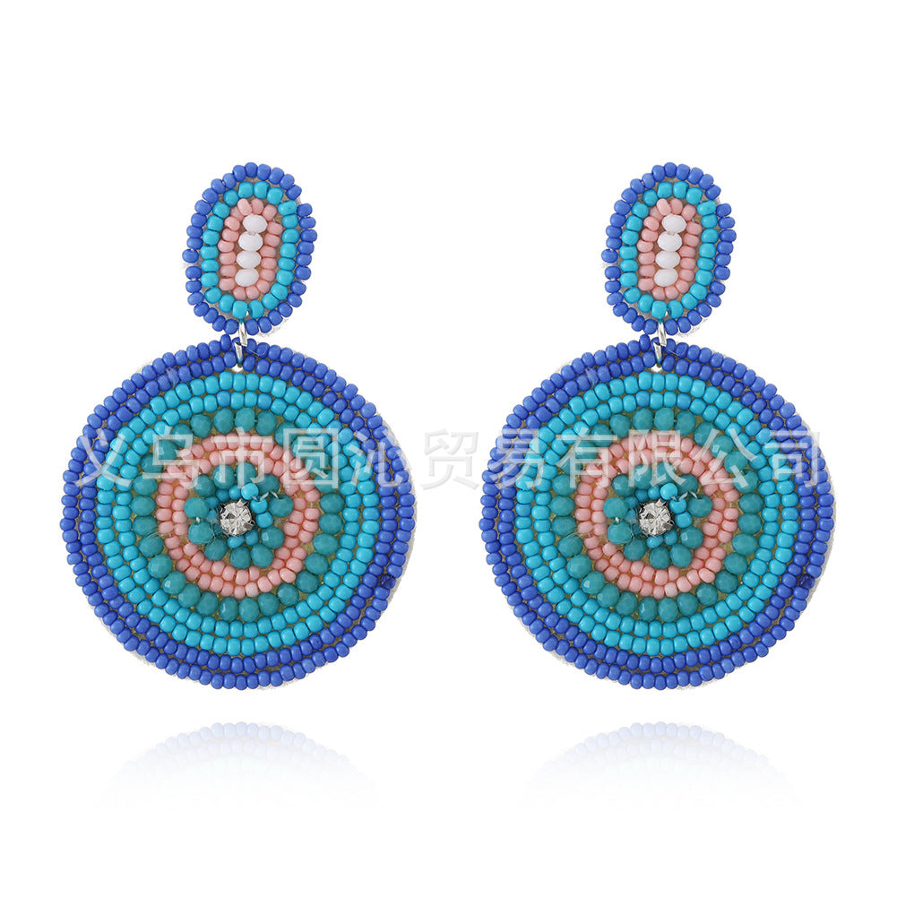 Wholesale Ethnic Style Geometric Disc Fabric Rice Bead Earrings