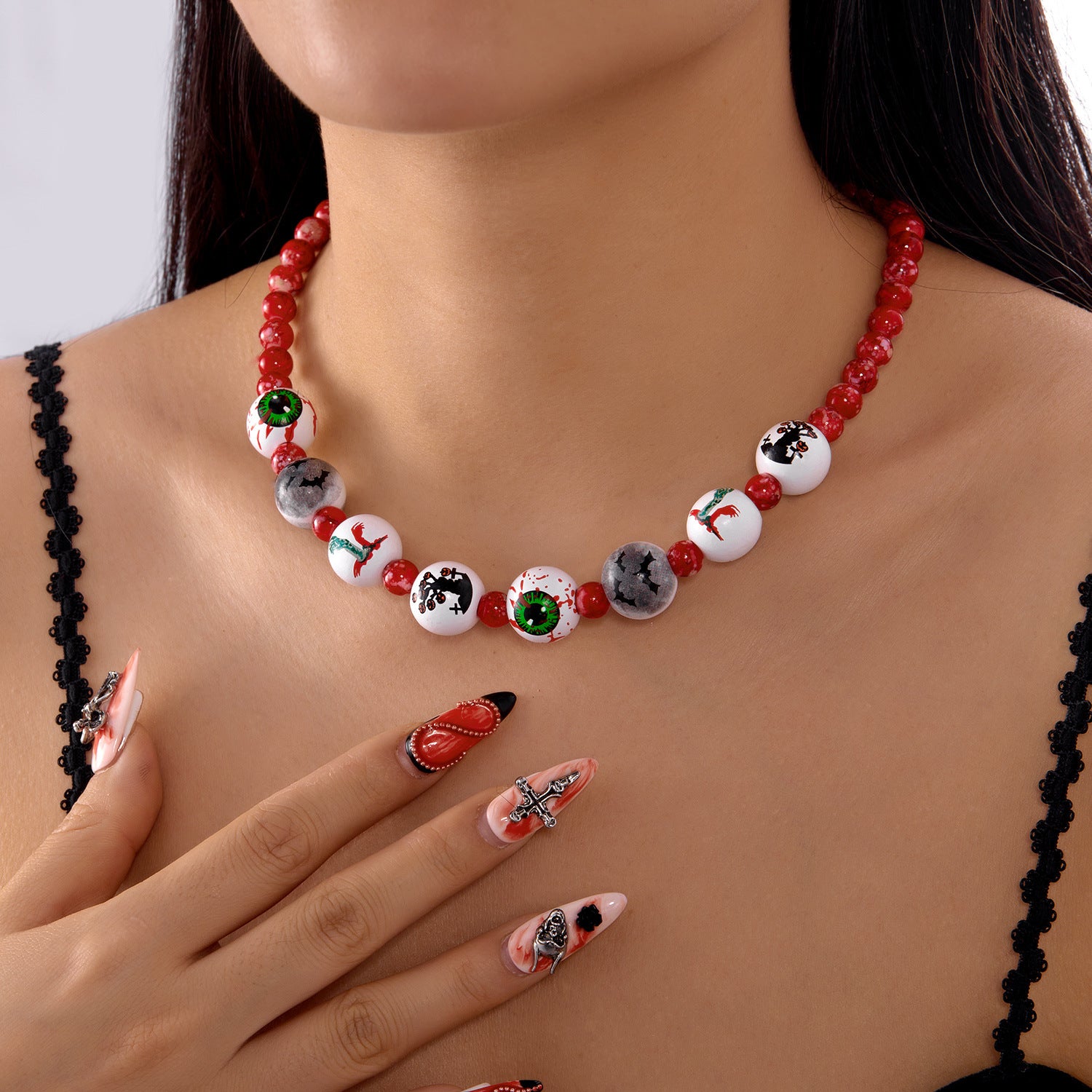 Wholesale Halloween Gothic Wooden Bead Necklace Bracelet