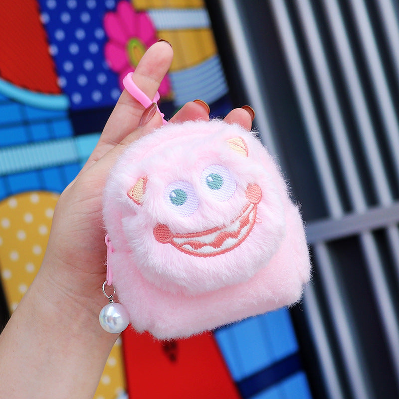 Wholesale Three-dimensional Backpack Type Coin Purse Plush Little Monster Keychain