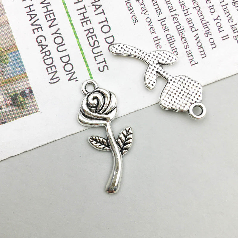 Wholesale 1 Retro Drip Oil Silver Alloy Rose DIY Pendant