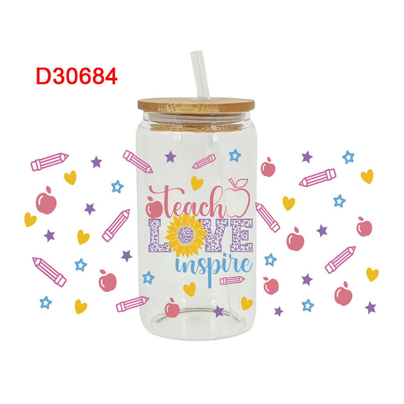 Wholesale Pencil Rainbow Teacher's Day 16oz Cup UV DTF Wraps