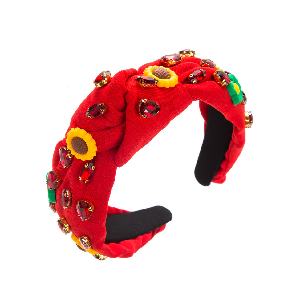 Wholesale Fashion Sunflower Diamond Christmas Red and Green High Skull Headband