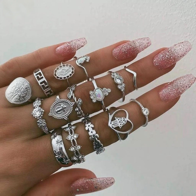 Wholesale Geometric Retro Irregular Diamond Set Ring Set