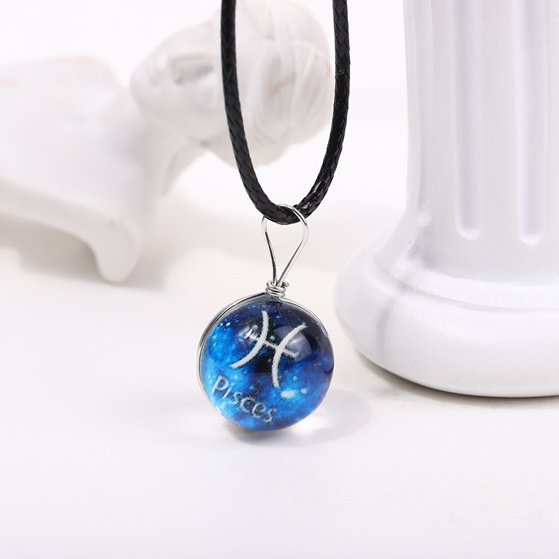 Wholesale Starry Sky Glowing Zodiac Sign Pendant Glass Forest System Fresh Clavicle Chain