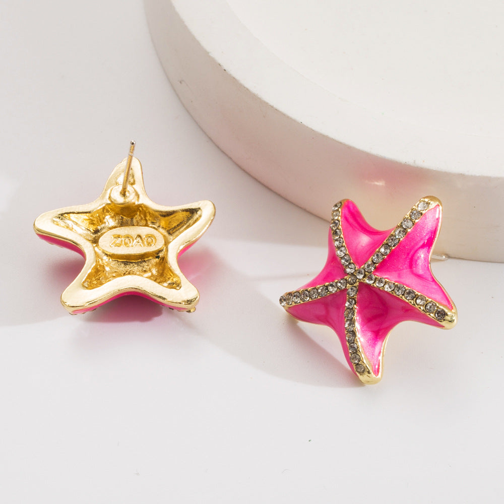 Wholesale Starfish S925 Silver Needle Diamond Earrings