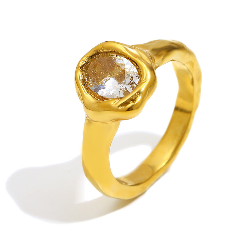 Wholesale Hole-punch style pigeon egg zircon stainless steel rings