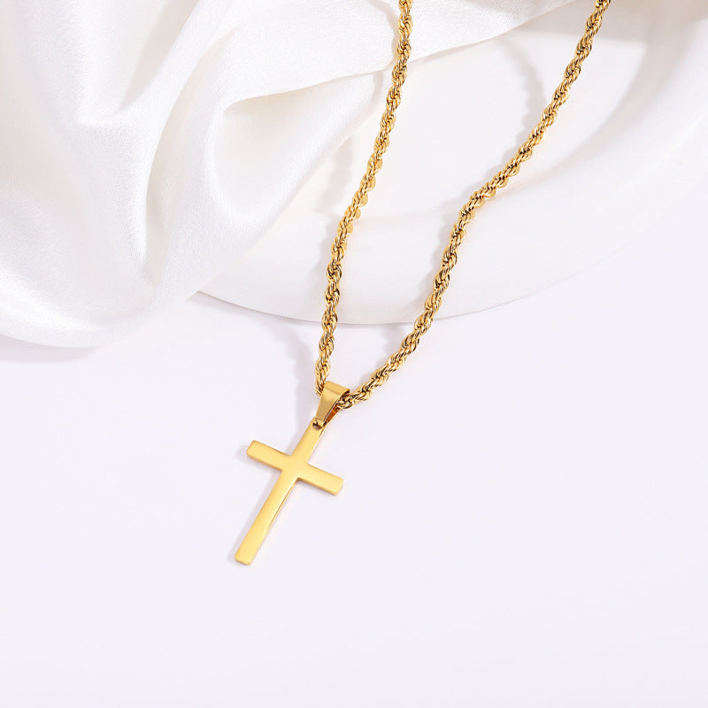 Wholesale Titanium Steel Twisted Chain Double Cross Necklace