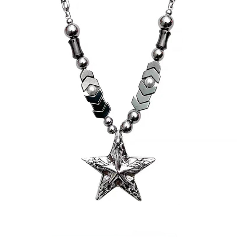Wholesale heavy industry beaded star titanium steel girl punk style niche necklace
