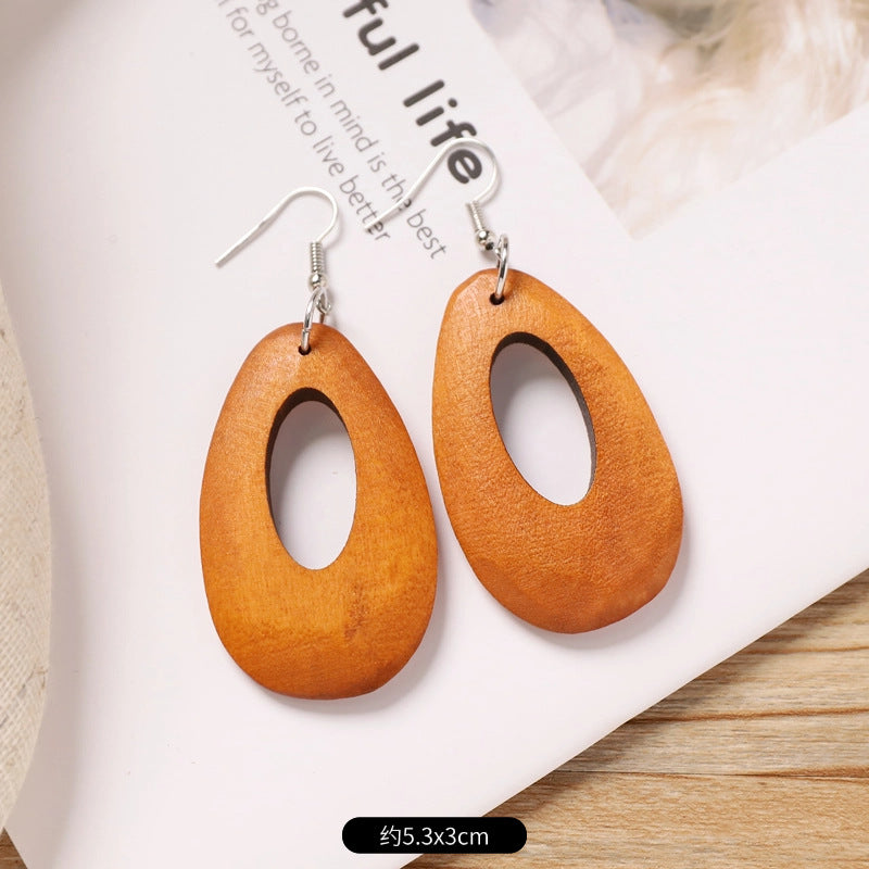 Wholesale Retro wooden exaggerated earrings Chinese ethnic style