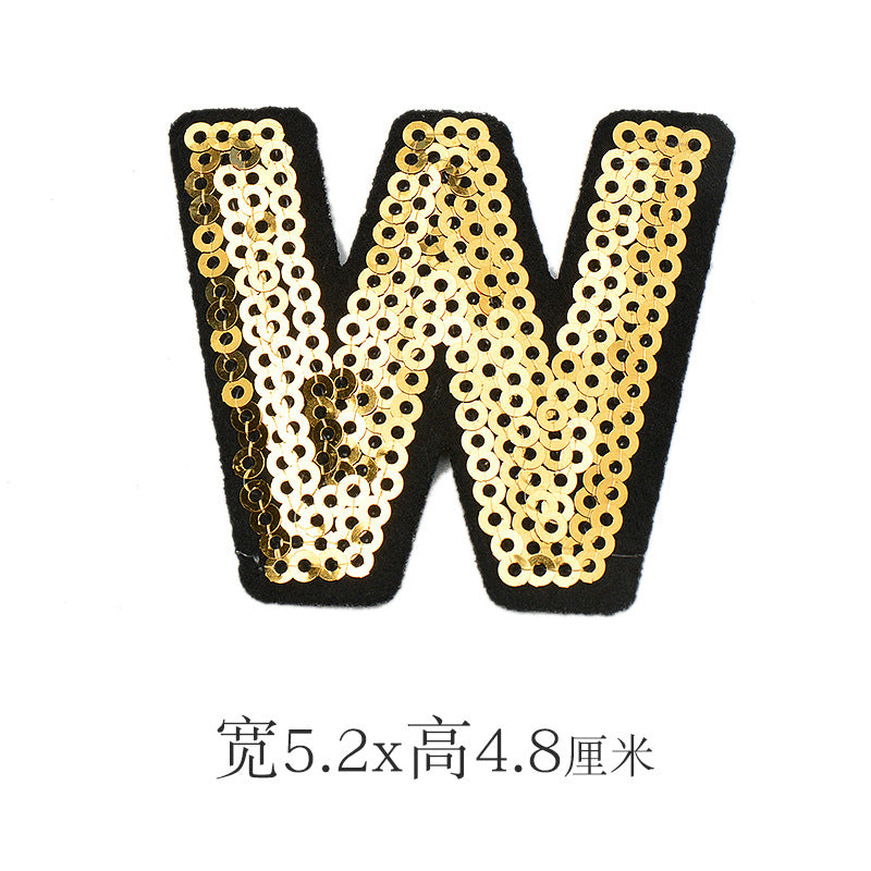Wholesale Polyester Gold Sequin Alphabet Embroidered Patches For Coats Fashion Clothing Decorative Applique DIY Craft Supply