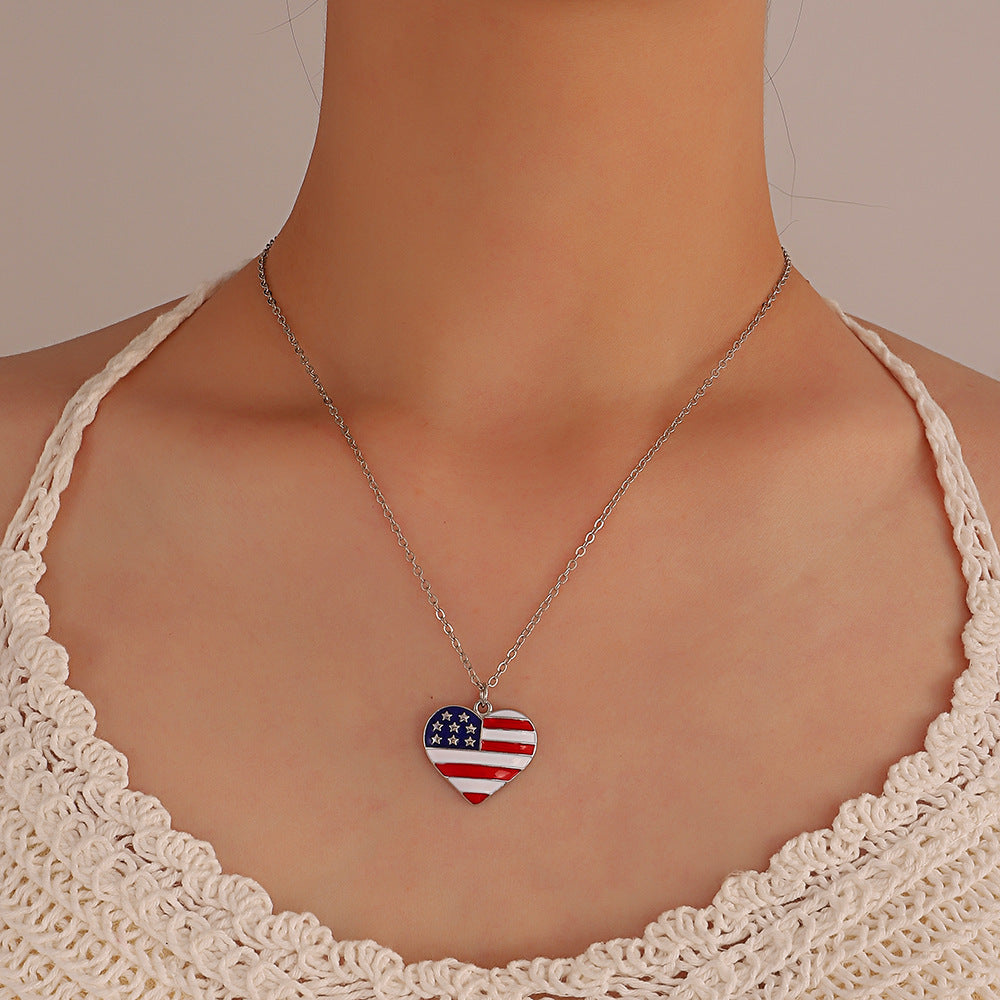 Wholesale American Independence Day Flag Pendant Pentagram Heart Alloy Necklaces