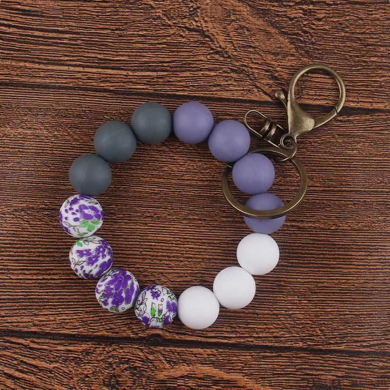 Wholesale 3pcs Printed Silicone DIY Printed Beaded Bracelet Keychain Accessories