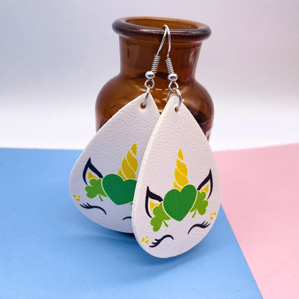 Wholesale Valentine's Day Love Leopard Pattern Double Sided Printed Leather Earrings