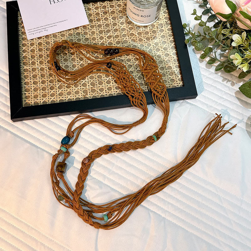 Wholesale Women's Versatile Dress Accessories Waist Rope Bohemian Braided Hemp Rope Waist Chain Thin Belt