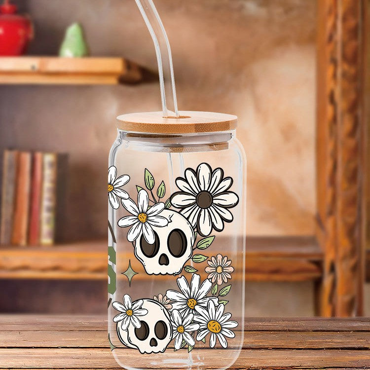 Wholesale Colorful Skull Finger Body  16oz Cup UV DTF Wraps