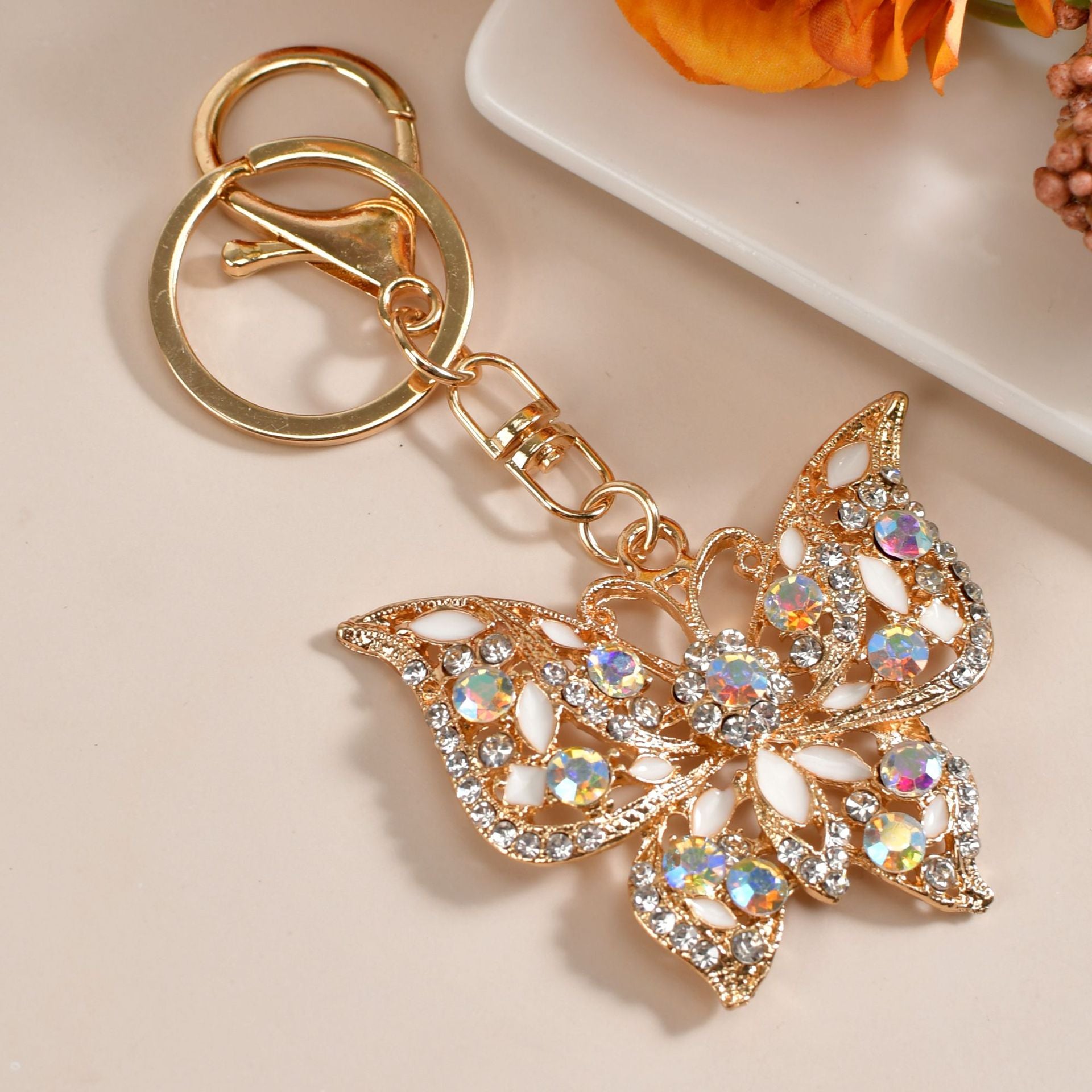 Wholesale Colorful diamond studded butterfly metal keychain