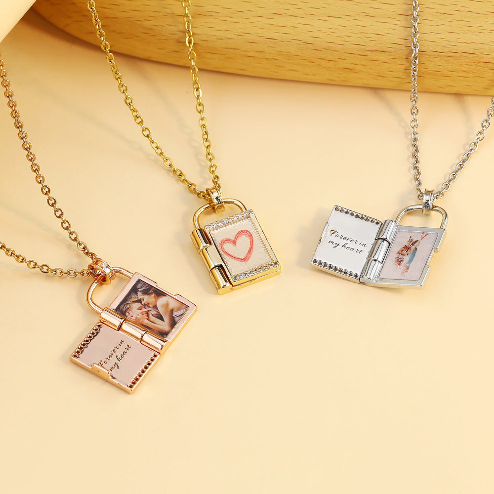 Wholesale color printing can open photo frame necklace