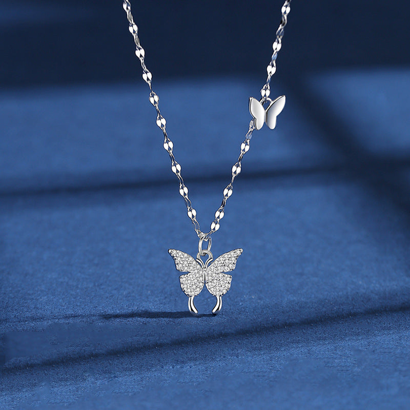 Wholesale Ins Flash Diamond Butterfly Necklace