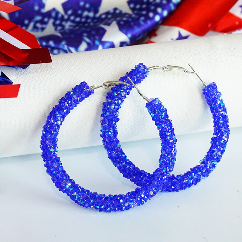 Wholesale 2pcs Independence Day Earrings Flash Diamond Color Matching Rhinestones Simple Earrings