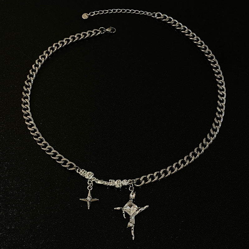 Wholesale Square Diamond Star Cross Necklace Clavicle Chain