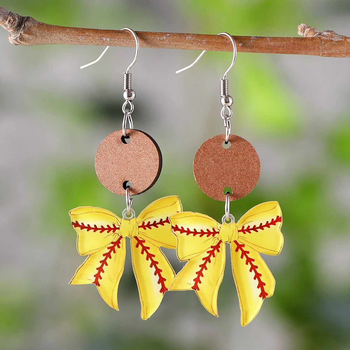 Wholesale New Sports Style Ball Bow Round Pieces Stitching Pendant Earrings Acrylic Earrings Gift