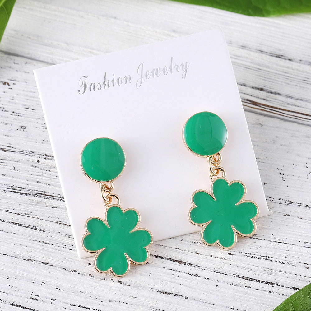 Wholesale St. parcret Festival Irish green clover pendant drop earrings