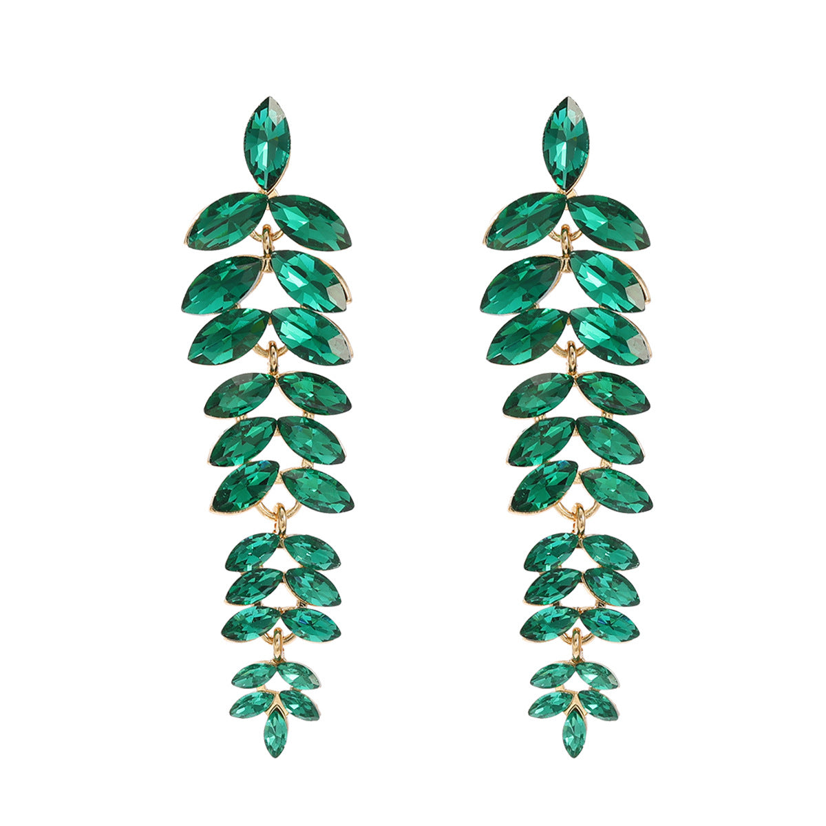 Wholesale Colored Diamond Full Diamond Long Leaf Earrings