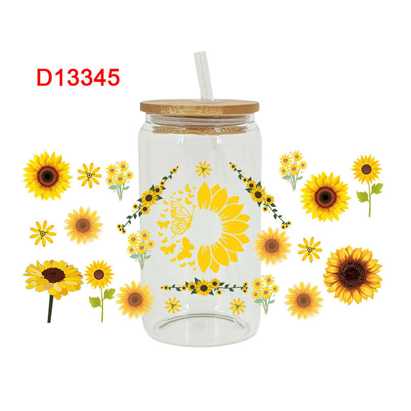 Wholesale Colorful beautiful flowers 16oz Cup UV DTF Wrap