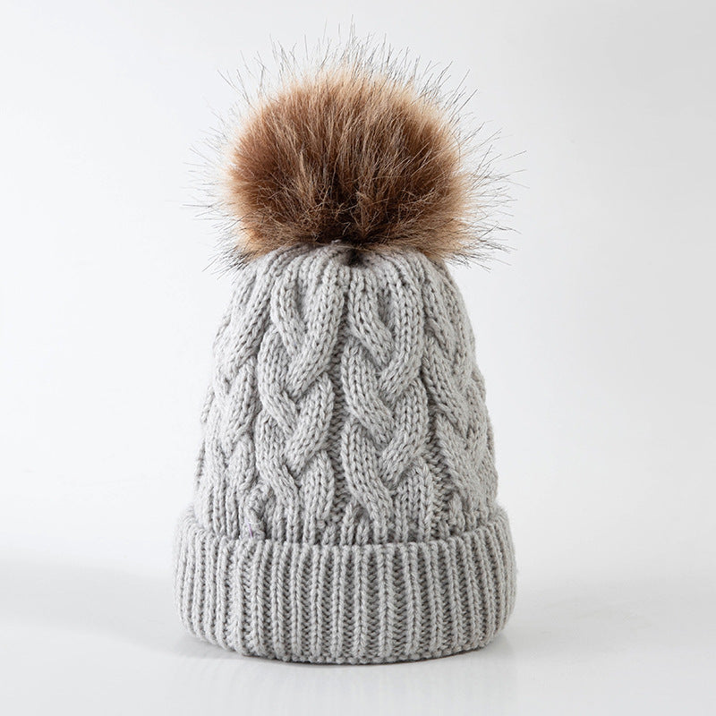 Wholesale Children's Autumn and Winter Hats Fur Ball Thickened Woolen Hat