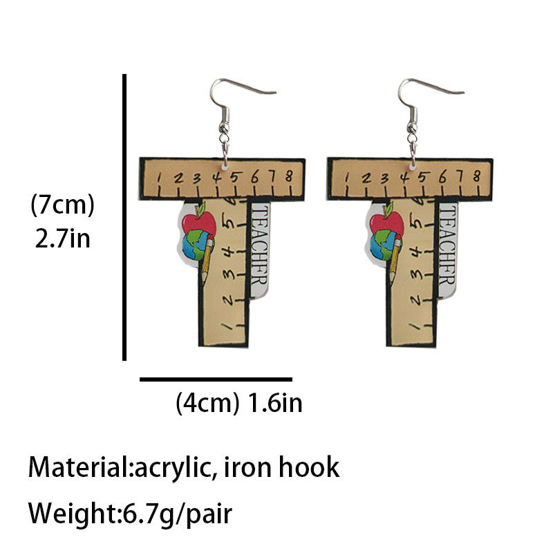 Wholesale Leopard Pattern Ruler Apple Acrylic Earrings