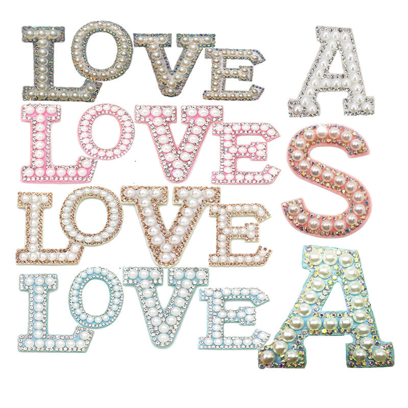 Wholesale 10pcs Hot Diamond English Pearl Letter Clothing Accessories Back Adhesive 5cm DIY Nail Bead Patches FS