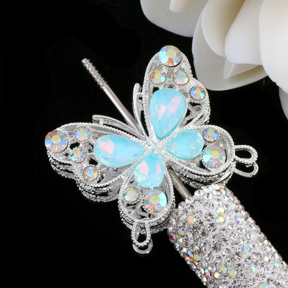 Wholesale 10pcs double-sided alloy butterfly crystal diamond beads