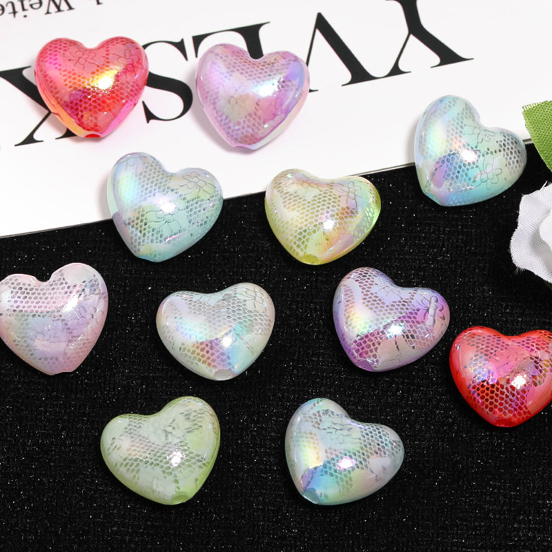 Wholesale 50pcs Lace Heart Print Acrylic Beads
