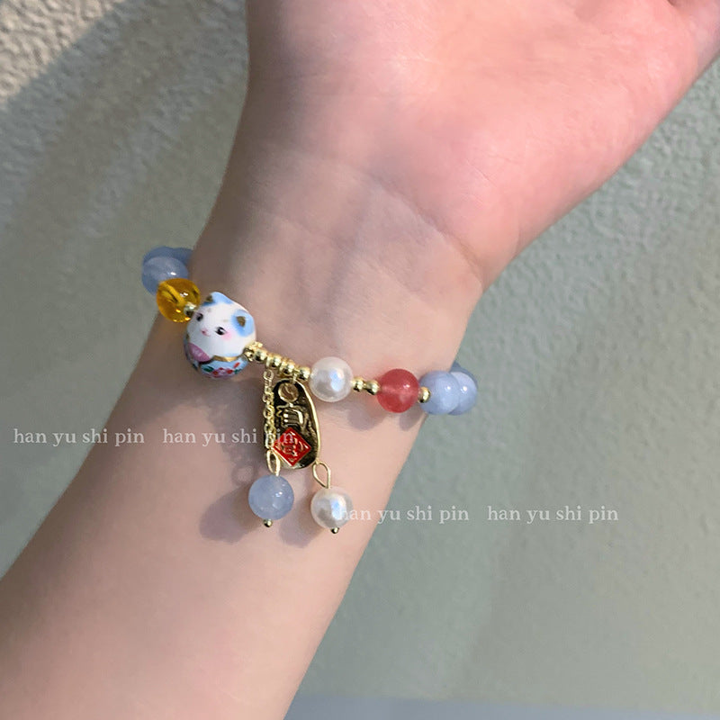 Wholesale Ice Translucent Color Heart Beaded Bow Bracelet