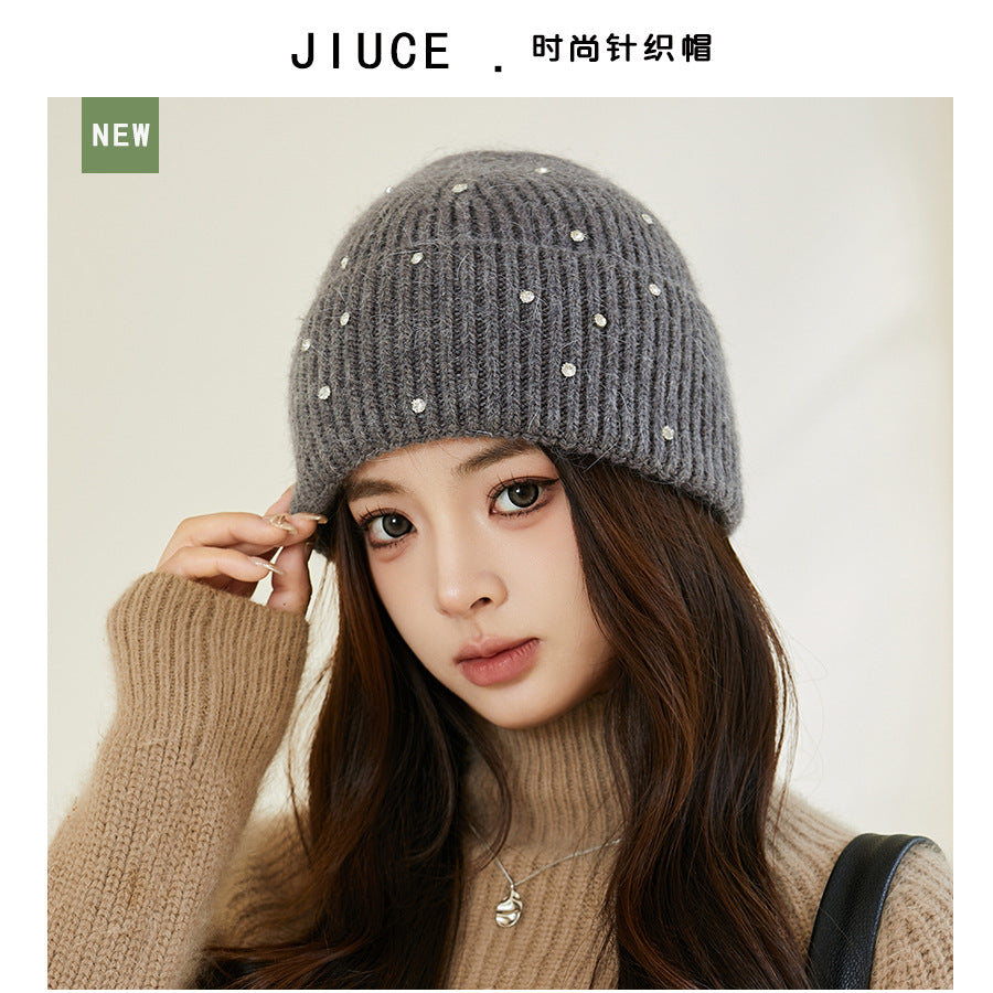 Wholesale Valentine's Day Winter Colorful Diamond Rabbit Fur Knitted Hat Thickened Warm Hat