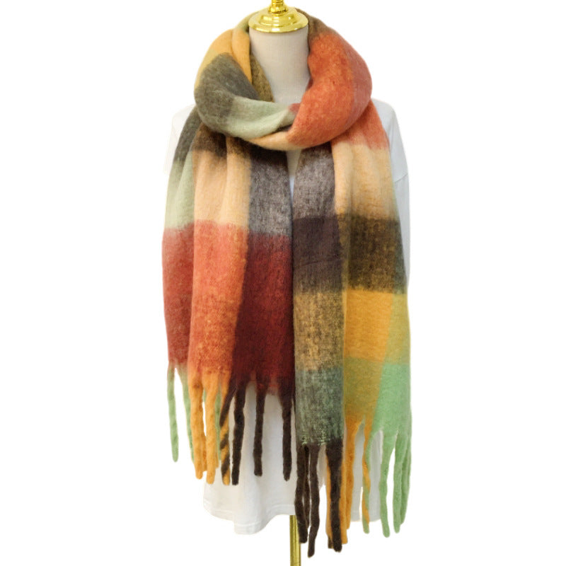 Wholesale Winter Polyester Vintage Ac Rainbow Plaid Scarf