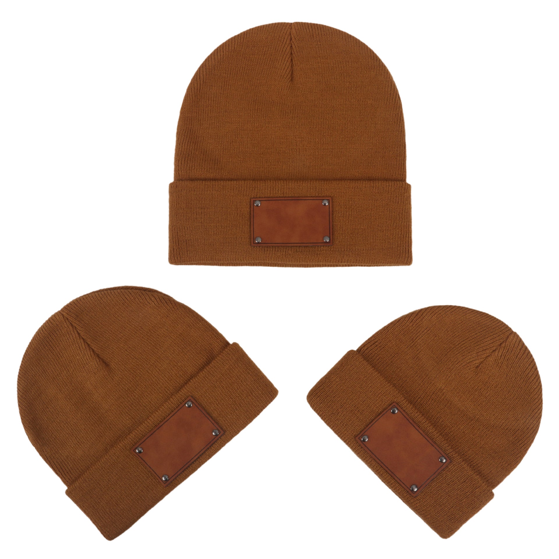 Wholesale Fashion Retro Infant and Toddler Children Blank Engravable Leather Label Knitted Warm Pullover Beanie