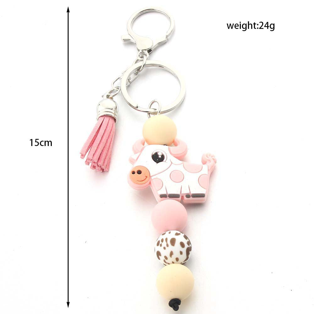 Wholesale New Silicone bead bracelet keychain cow head creative cartoon bag pendant DIY accessories