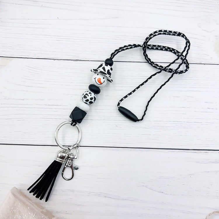 Wholesale Christmas Silicone Beaded Strap Keychain Split Strap Necklace